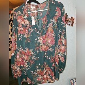 Maurices Floral Greeb and Pink Blouse